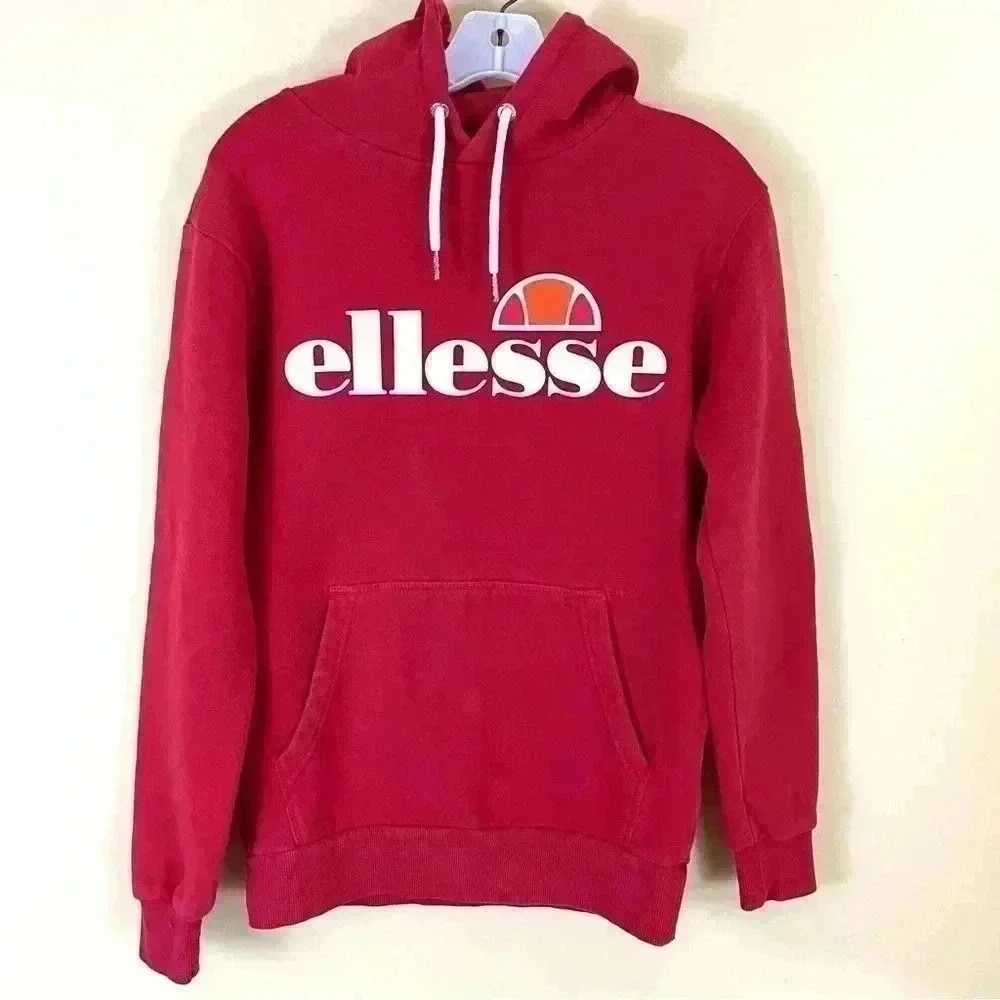 Ellesse Gottero Red W/ White‎ Classic Logo Hooded Sweatshirt Size S